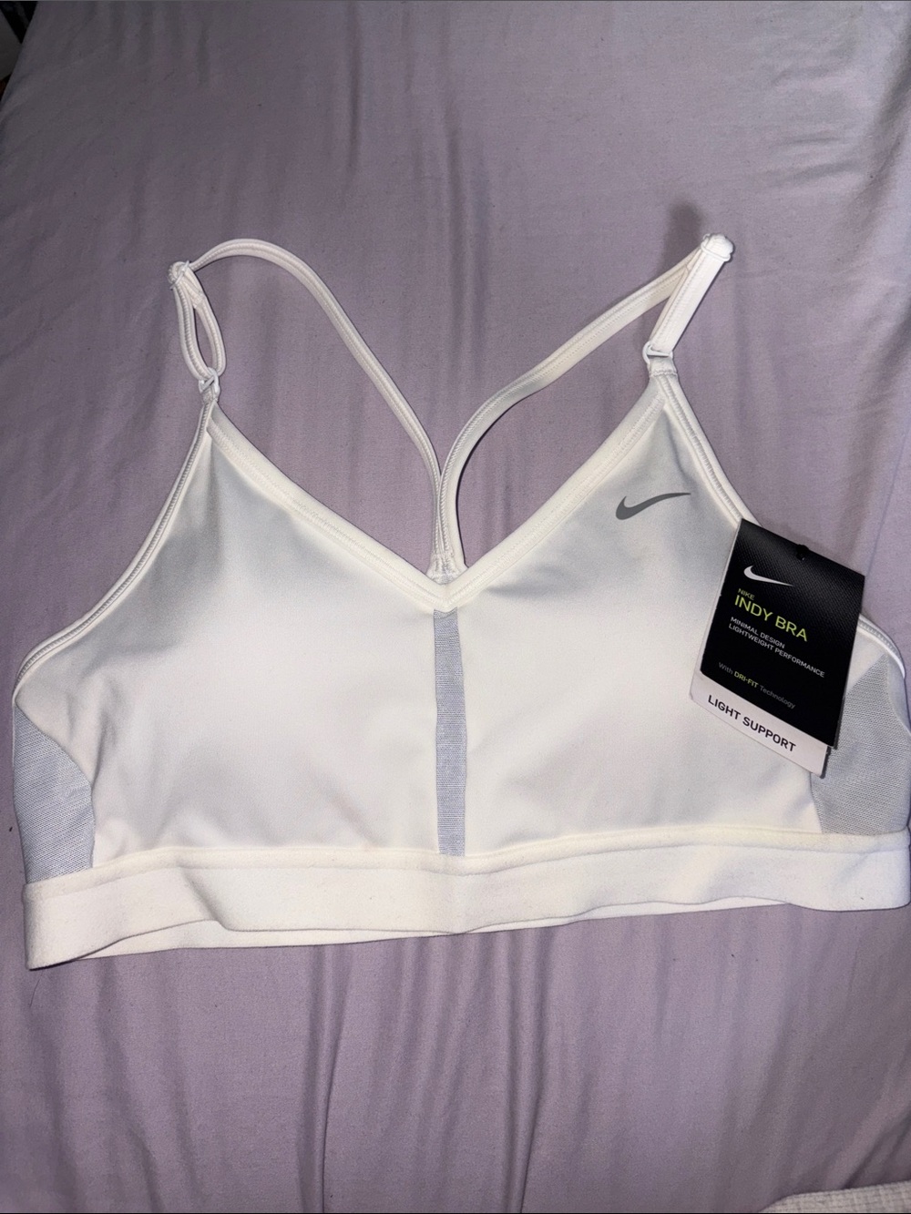 NEW Nike White Indy Light Support Sports Bra V-Neck
